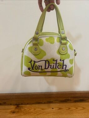 Von Dutch Lime Cow Print Bowling Bag. NWT